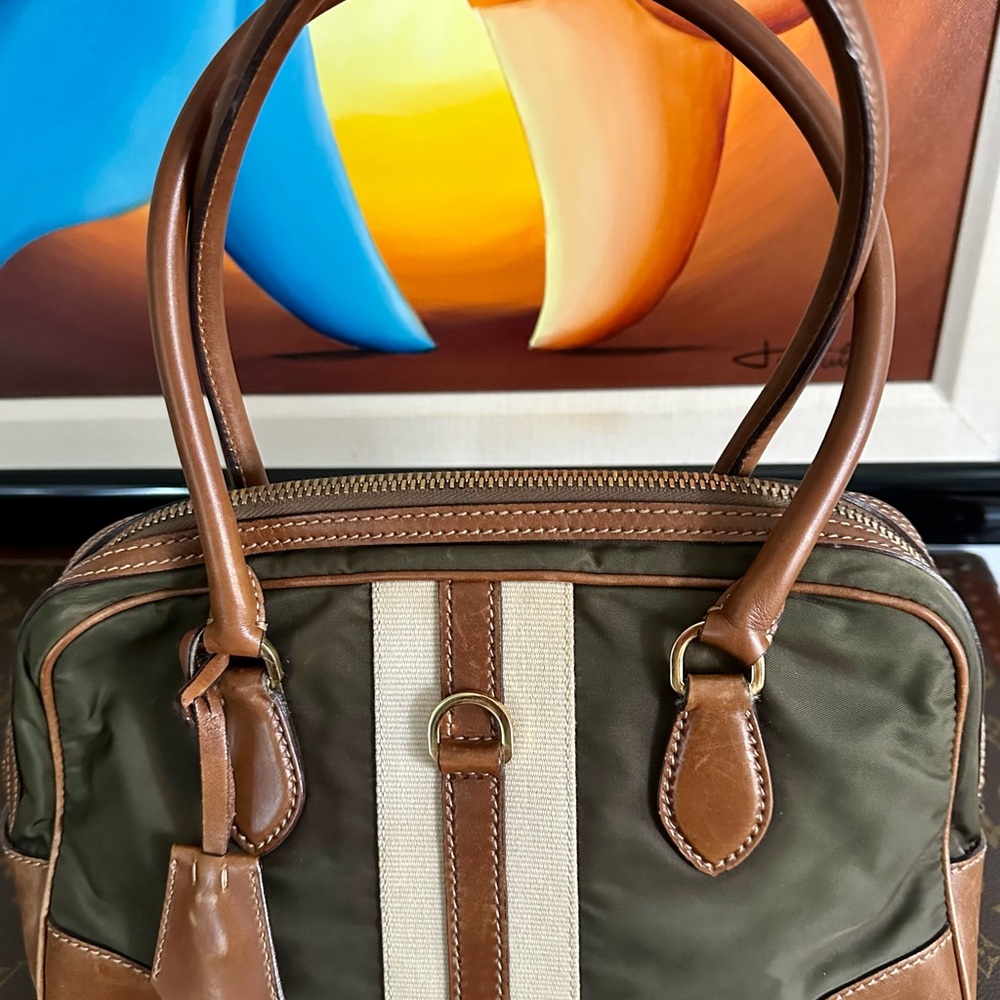 Prada Olive* and Brown Satchel with Leather Trim - Picture 2 of 8